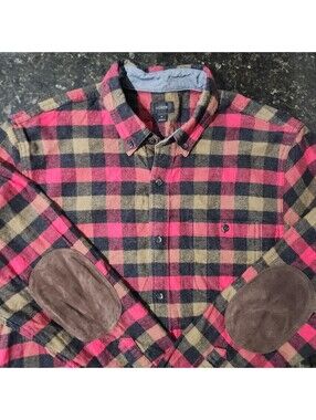 J Crew Wool Blend Suede Elbow Patch Buffalo Plaid Check Outdoor Hiking Work